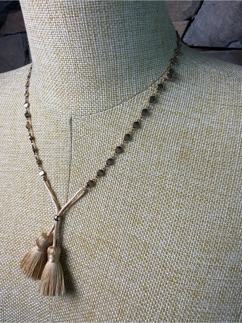 New🌟Free People-Neutral Beige Tassel Necklace with Gold-Tone Chain